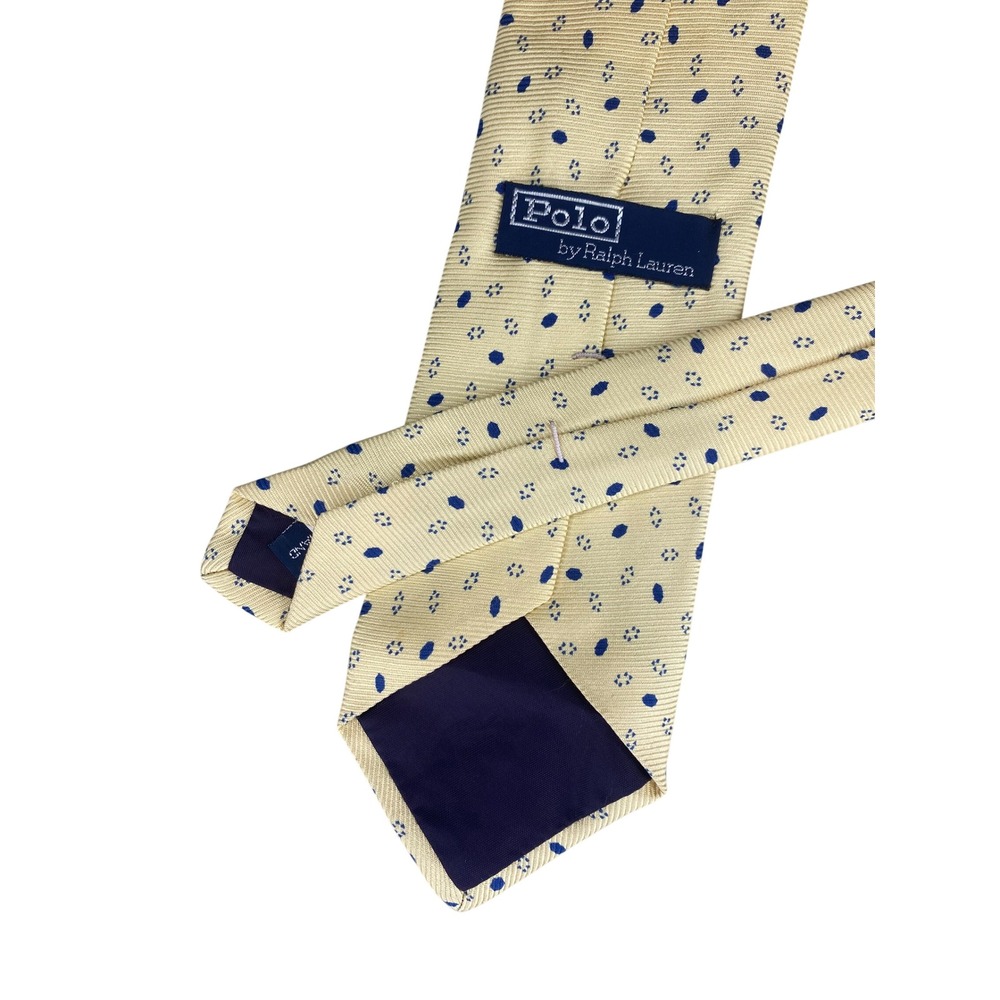 Polo Ralph Lauren Mens Silk Tie Yellow Blue Floral Geometric Professional Tie